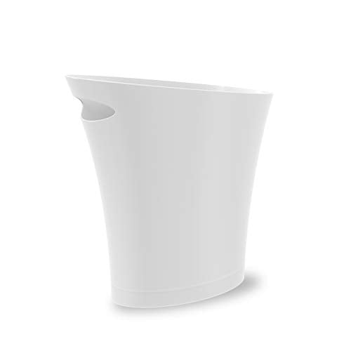 Umbra Skinny Trash Can √ê Sleek & Stylish Bathroom Trash Can, Small Garbage Can Wastebasket for Narrow Spaces at Home or Office, 2 Gallon Capacity, Metallic White