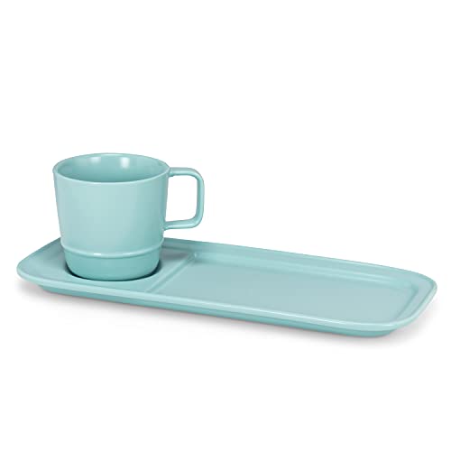 Abbott Collection  27-TV-Turq Mug & Rectangle Plate Set, Matte Turquoise