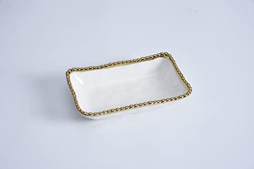 Pampa Bay Rectangular Dish, 7-inch Length, Porcelain, White and Gold