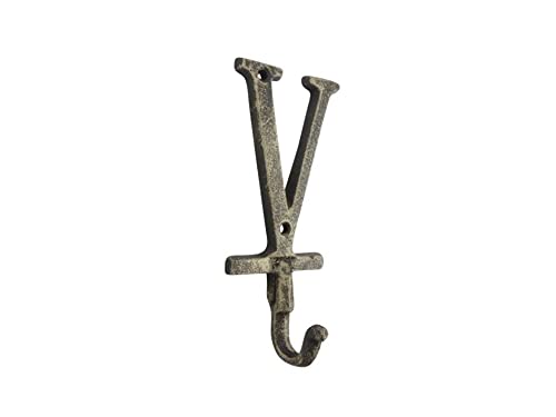 Hampton Iron HANDCRAFTED NAUTICAL DCOR Rustic Gold Cast Iron Letter V Alphabet Wall Hook 6"
