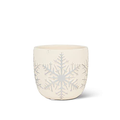 Abbott Collection  27-SILVERFLAKE-SM Small Emboss Snowflake Planter, Ivory/Silver