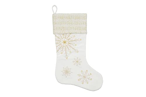 Comfy Hour Let It Snow Collection 18"x11" Creamy Snowflakes Stocking Christmas Decoration, Polyester