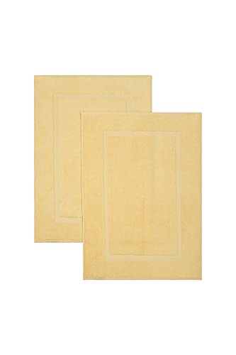 LA HAMMAM 2 Pack 20√ì _ 34√ì Turkish Cotton Bath Mats Floor Towels for Bathroom, Hotel, Kitchen, Shower & Spa | Anti-Slip, Machine Washable, Soft, Absorbent & Quick Dry Floor Towel Mat Set - Yellow