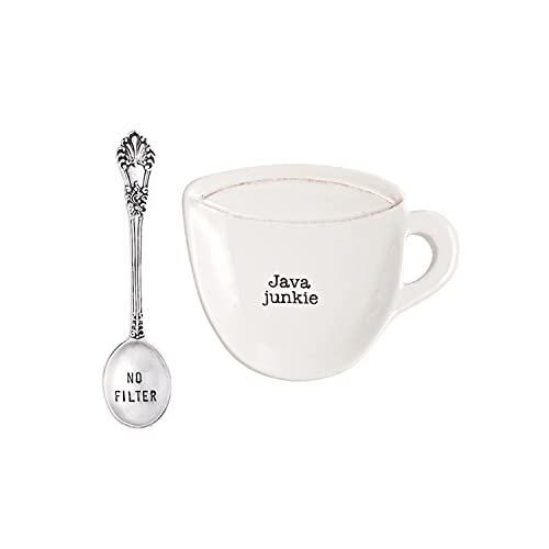 Mud Pie Java Coffee Mug Spoon Rest Set, 4.50" x 4.50" | spoon 5", Dolomite