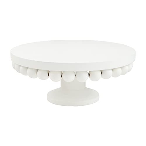 Mud Pie White Beaded Pedestal, Large,  10-inch Diameter