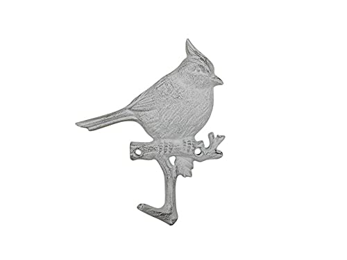 Hampton Iron HANDCRAFTED NAUTICAL D‚àö√¢COR Whitewashed Cast Iron Cardinal Sitting on a Tree Branch Decorative Metal Wall H