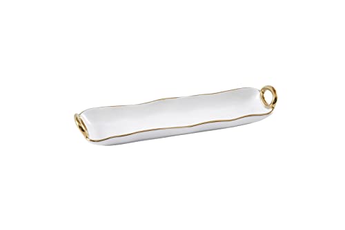 Pampa Bay Titanium-Plated Porcelain Golden Handles Cracker Tray, 14.25 x 3.25 x 2in