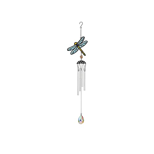 Carson Home 63755 Dragonfly Suncatcher Chime, 25-inch Length, Epoxy, Metal with a Glass Crystal Sail