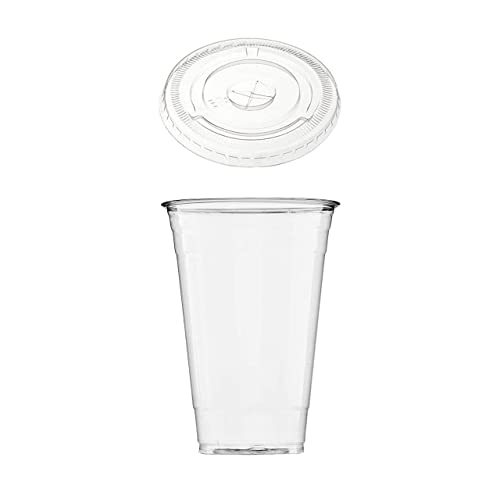 DHG Professional Disposable 24 oz Plastic Crystal Clear Cups with Flat Lids - For Summary Beverage, Party, to-go (50 Cups with Lids)