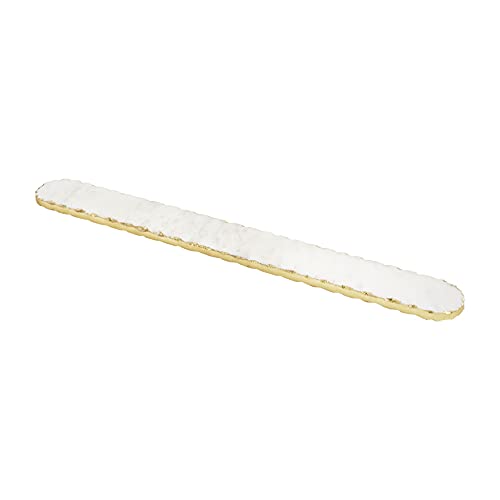 Mud Pie Marble and Gold Edge Long Board, 3 x 24 inch, White and Gold