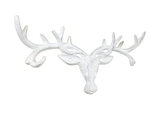 Hampton Iron HANDCRAFTED NAUTICAL D√âCOR Whitewashed Cast Iron Deer Head Antlers Decorative Metal Wall Hooks 13"