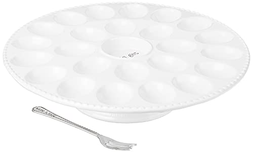 Mud Pie Deviled Egg Pedestal Platter, 13.25-inch, White