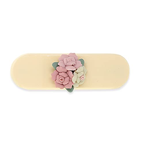 1928 Jewelry Women's Ivory Color With Pink Porcelain Cluster Flowers Small Hair Barrette, (1 Pcs)