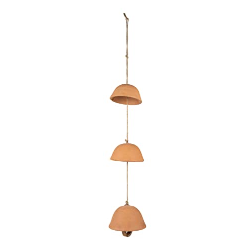 Foreside Home & Garden Tiered Natural 3 Bell Terracotta, Wood & Jute