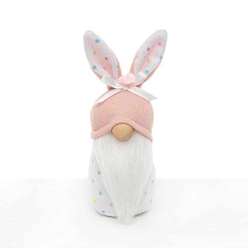 MeraVic Beatrix Bunny Gnome White/Pink with Pindot Pattern Wired Ears, Bow, Wood Nose, White Beard and Bunny Tail, 6.5 Inches