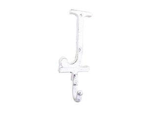 Hampton Iron Whitewashed Cast Iron Letter J Alphabet Wall Hook 6" - Antique Cast Iron - Deco