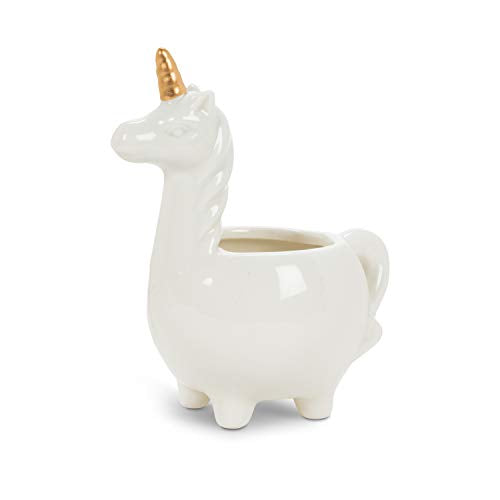 Abbott Collection  27-MINIKIN-386 Small Unicorn on Legs Planter, White/Gold