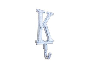Hampton Iron Whitewashed Cast Iron Letter K Alphabet Wall Hook 6" - Decorative Cast Iron - I