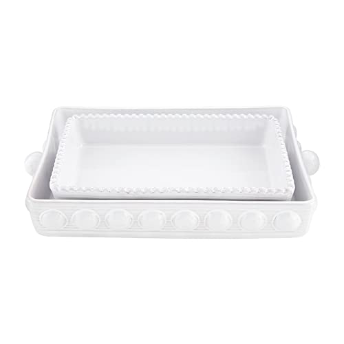 Mud Pie Beaded Baker Set, 13" x 2.25, White