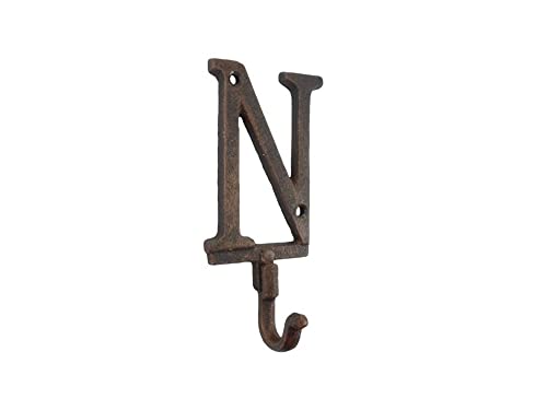 Hampton Iron HANDCRAFTED NAUTICAL DCOR Rustic Copper Cast Iron Letter N Alphabet Wall Hook 6"