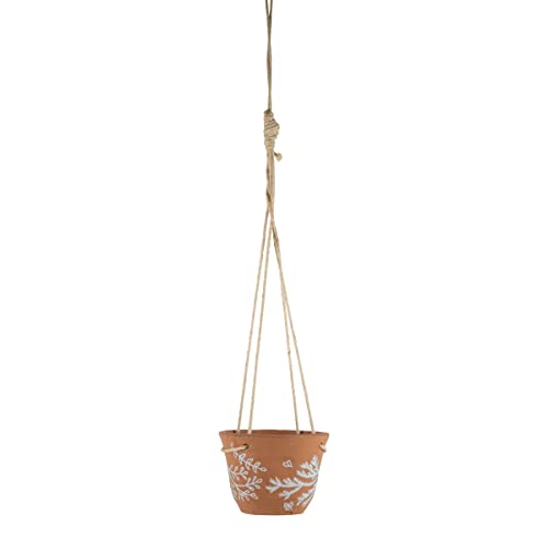 Foreside Home & Garden White Botanical Terracotta Hanging Planter