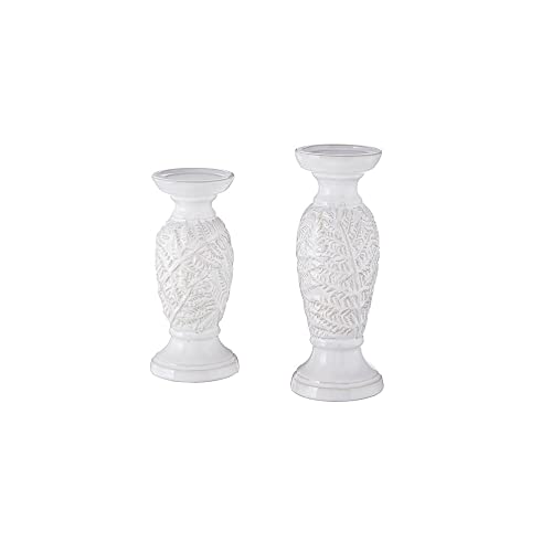 Raz Imports Leaf Embossed Ceramic Candle Holders, Set of 2, 11.75-inch Height