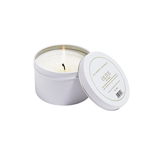 Hillhouse Naturals Field + Fleur Olive Aromatherapy Soy Candle in White Tin, 5 oz, Home Fragrance Accessories