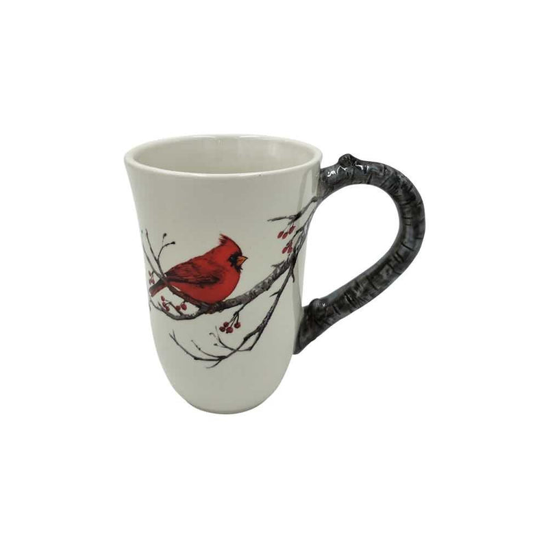 Comfy Hour 13Oz Decal Red Cardinal On Branch with Flower Mug Water Cup Stoneware, White and Red