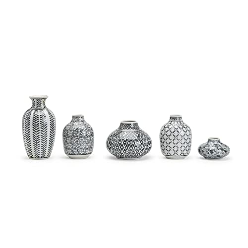Two's Company Black and White Set of 5 Hand-Painted Vases - Porcelain