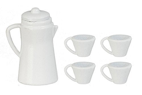 Aztec Imports Melody Jane Dollhouse White Coffee Pot & Mugs Miniature Kitchen Accessory