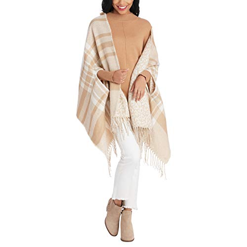 Mud Pie Womens Reversible Scarf Wrap, Acrylic, Cream