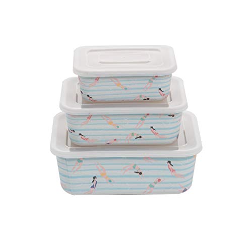 Beachcombers B22256 Bamboo Swim Print Containers, Set of 3, 7.75-inch Lenght