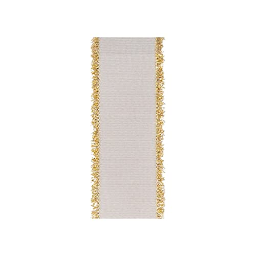 Design Design Fringe Premiere Ribbon, 1.50-inch Wide (White with Gold)