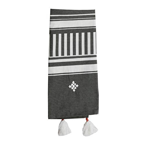 Foreside Home & Garden Gray Striped 27 x 18 Inch Woven Kitchen Tea Towel with Hand Swen Tassels