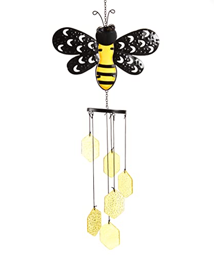 Giftcraft 716575 Cute Bee Windchime for Home and Garden, 32.3-inch Height, Metal and Glass