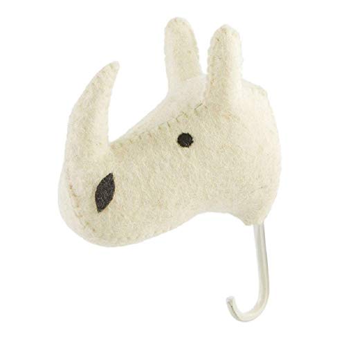 Mud Pie Kids Safari Wall Hooks (Rhino), 4.5 inches, Wool