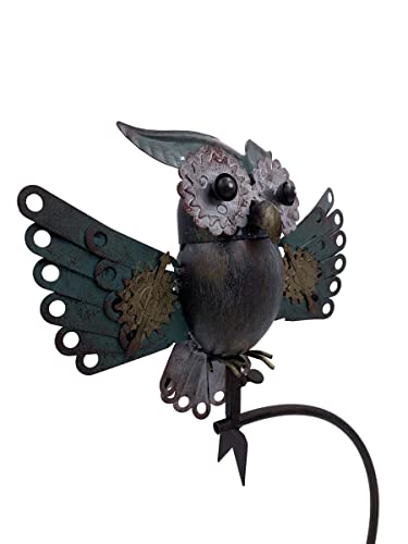 Esschert Staked Metal Mechanical Owl in Flight Rocker, 53" H