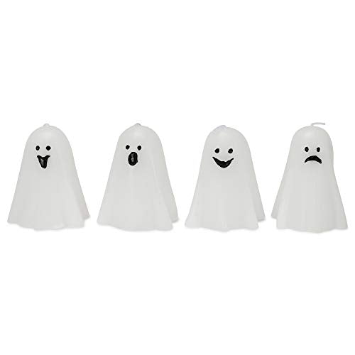 Transpac Halloween White Fun Face Ghost 6.6 x 5.5 Wax Decorative Tabletop Candle Set