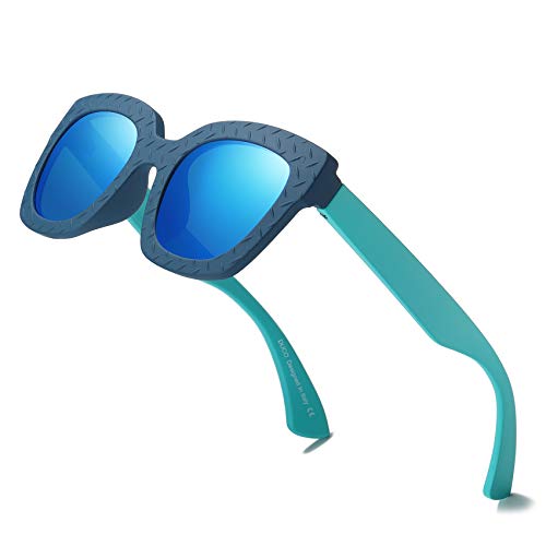 Duco Polarized Kids Sunglasses Boys Cute Unbreakable Sunglasses for Kids UV400 Protection Age 5-10 K019(Blue Frame Blue Temple)