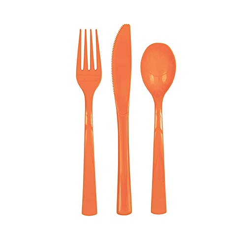 Unique Industries 39500 NEW Pumpkin Orange Plastic Silverware Set for 6 Guests (18 Pieces)