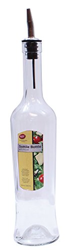 Tablecraft 17 oz. Sottile Clear Glass Bottle with Stainless Steel Pourer