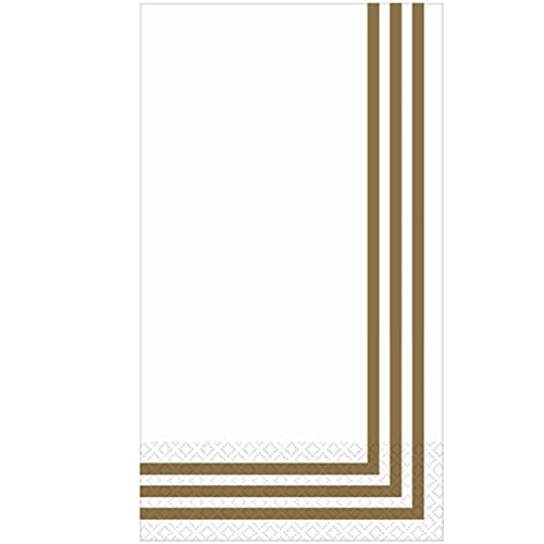 Amscan Classic Stripe Premium Guest Towels Tableware (16 Piece), 4.5" x 7.8", Gold