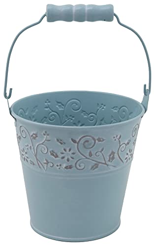 Boston International Spring & Easter Decor Metal Floral Accent Bucket/Pail with Handle, Small, Blue