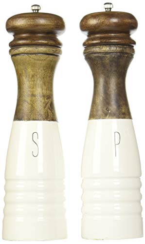 Mud Pie se Wood and Enamel Mills Salt and Pepper Set, One Size, White