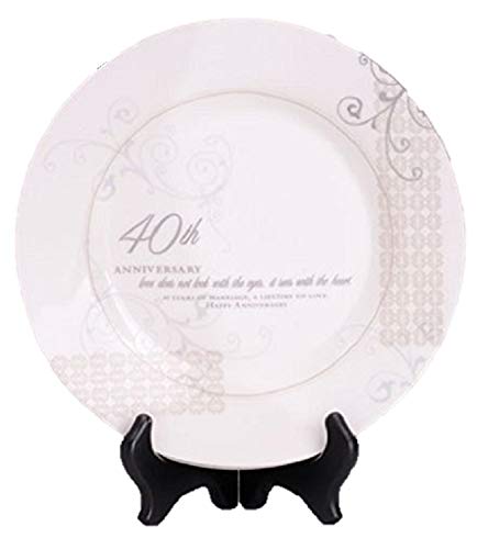 Roman 40th Wedding Anniversary Love Sees with the Heart Porcelain Plate with Stand