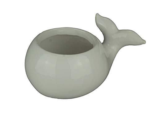 Napco White Ceramic Coastal Decor Pudgy Whale Planter