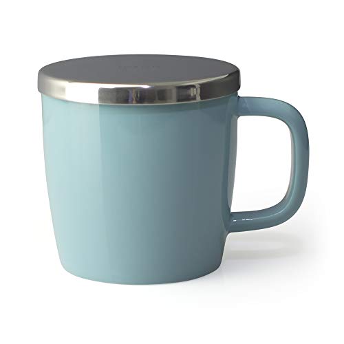 FORLIFE Dew Glossy Finish Brew-In-Mug with Basket Infuser &"Mirror" Stainless Lid 11 oz. (Turquoise)