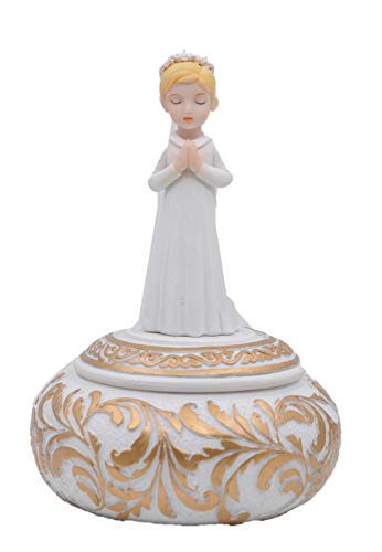 Comfy Hour Praying Girl Communion Collection Praying Girl with Rosary Box Figurine Keepsake My First Communion, Polyresin