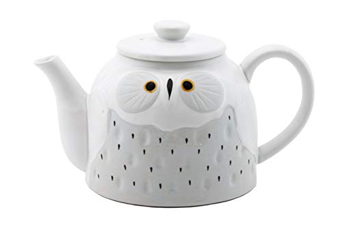FMC Fuji Merchandise Cute Novelty Owl Design Ceramic Teapot with Side Handle 52 fl oz Tea Pot Kettle (White)