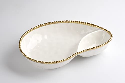 Pampa Bay Titanium-Plated Porcelain 2 Section Serving Piece, 13.8 x 9 Inch, Gold/White Tone, Oven, Freezer, Dishwasher Safe